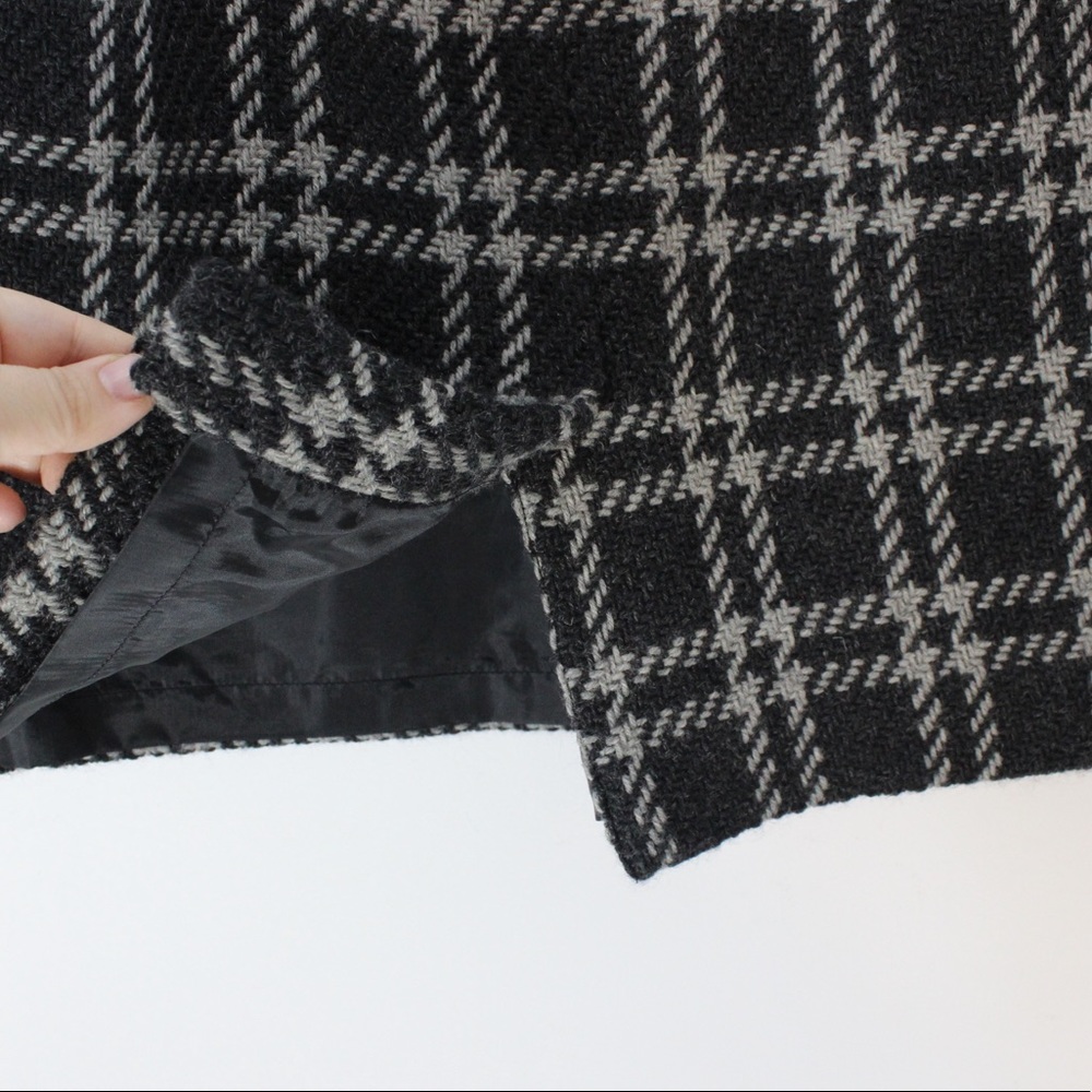 Vintage Dark Academia 90s 100% Wool Plaid Check Grey Gray Mini Skirt - Picture 7 of 10
